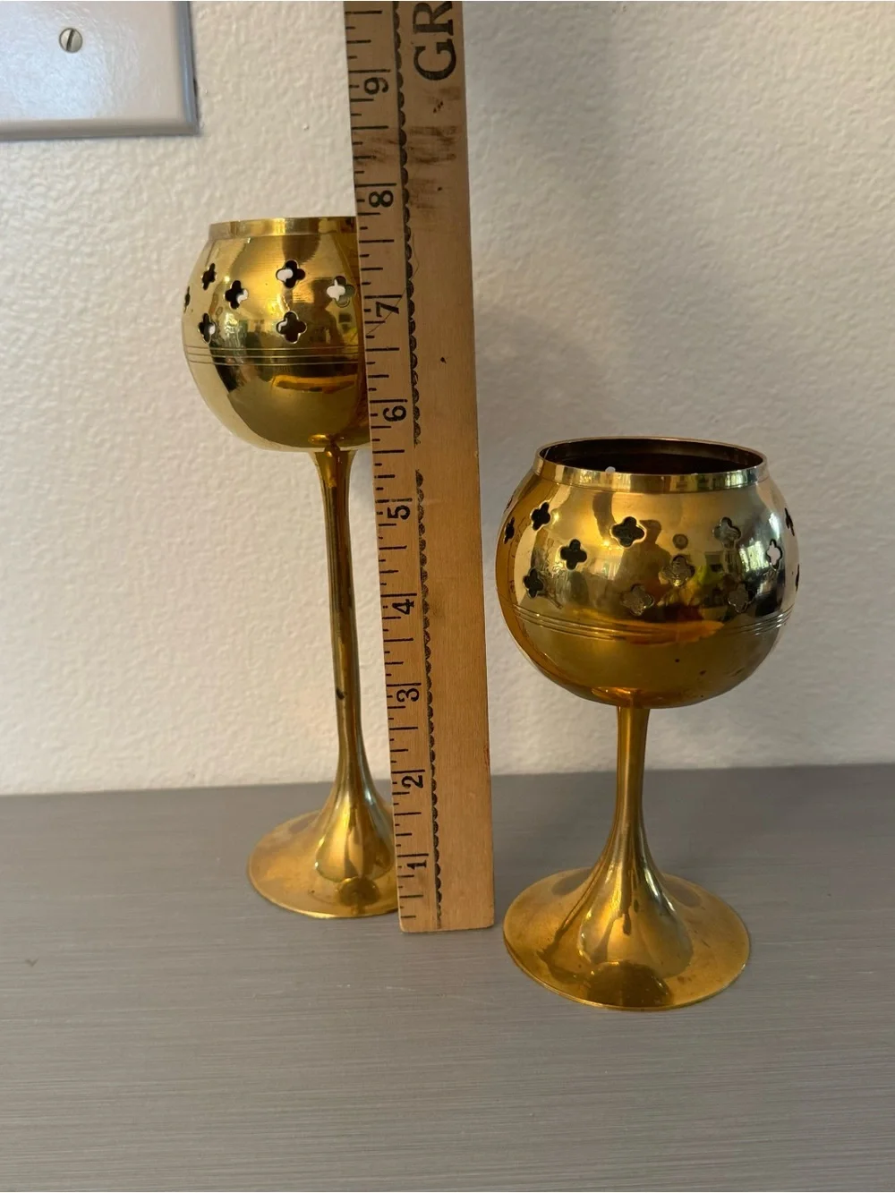 Vintage 1970s Brass Goblet Candle Holders Set of 2 Made in India